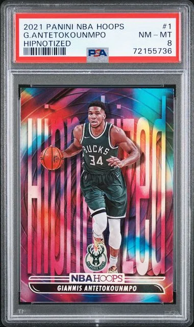 2021-22 Panini Giannis Antetokounmpo NBA Hoops Hipnotized #1 card image