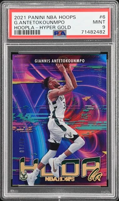 2021-22 Panini Giannis Antetokounmpo NBA Hoops Hoopla Hyper Gold #6 card image