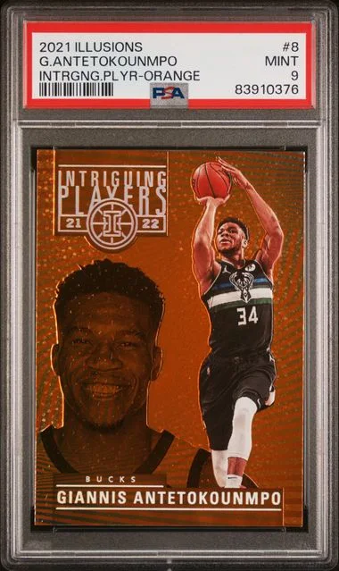 2021-22 Panini Illusions Giannis Antetokounmpo Intriguing Players Orange #8 card image