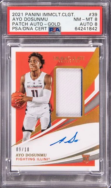 2021-22 Panini Immaculate Ayo Dosunmu Collegiate Patch Autograph (RPA) Gold #39 card image