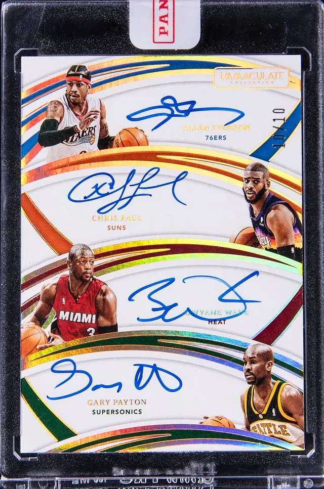 2021-22 Panini Immaculate Collection Allen Iverson/Chris Paul/Dwyane Wade/Gary Payton Multi-Signed Card - Panini Encased Quad Autographs #QA-ACD card image