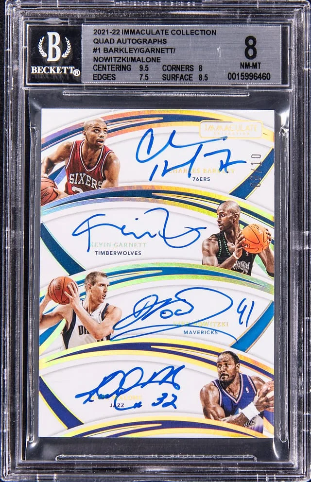 2021-22 Panini Immaculate Collection Barkley/Garnett/Nowitzki/Malone Multi-Signed Quad Autographs #QA-CKD card image