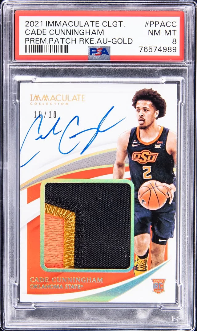 2021-22 Panini Immaculate Collection Cade Cunningham Collegiate Premium Patch Autograph Gold #PPA-CC card image