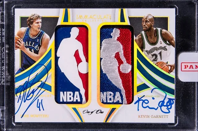 2021-22 Panini Immaculate Collection Dirk Nowitzki/Kevin Garnett Dual Logoman #DL-DNK card image