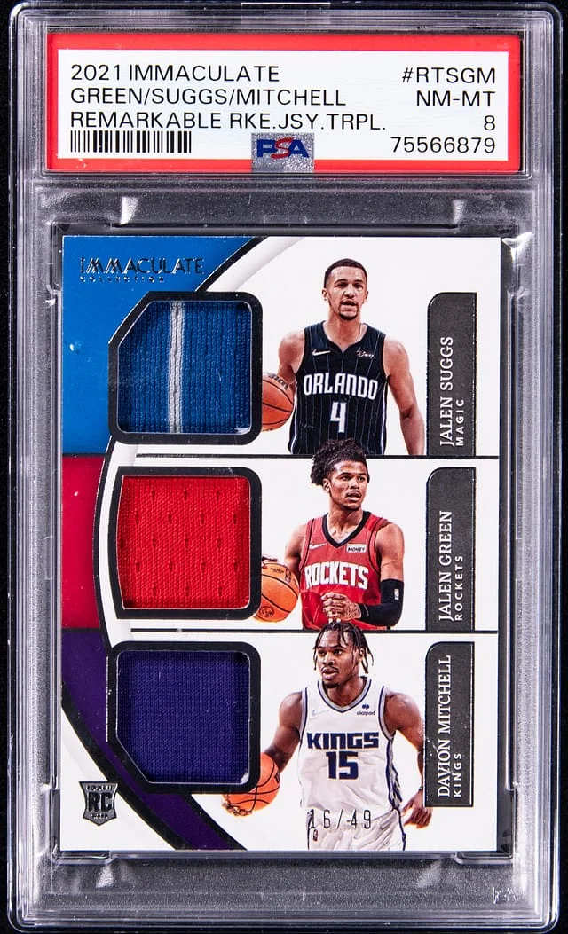 2021-22 Panini Immaculate Collection Green/Suggs/Mitchell Remarkable Jersey Triple #RTS-GM card image