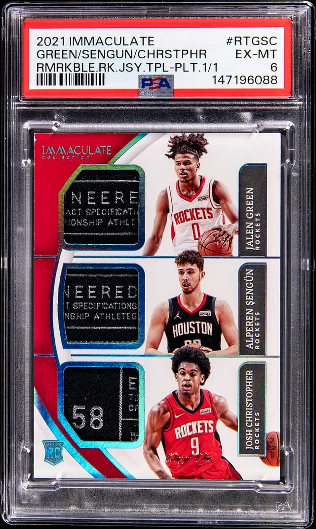 2021-22 Panini Immaculate Collection Jalen Green/Alperen Sengun/Josh Christopher Remarkable Jersey Triple Patch #RT-GSC card image