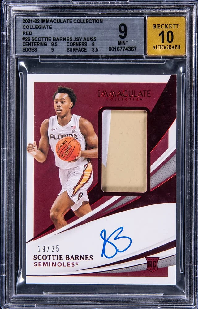 2021-22 Panini Immaculate Collection Scottie Barnes Collegiate Jersey Autograph Red #26 card image