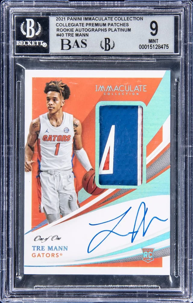 2021-22 Panini Immaculate Collection Tre Mann Collegiate Premium Patches Autographs Platinum #40 card image