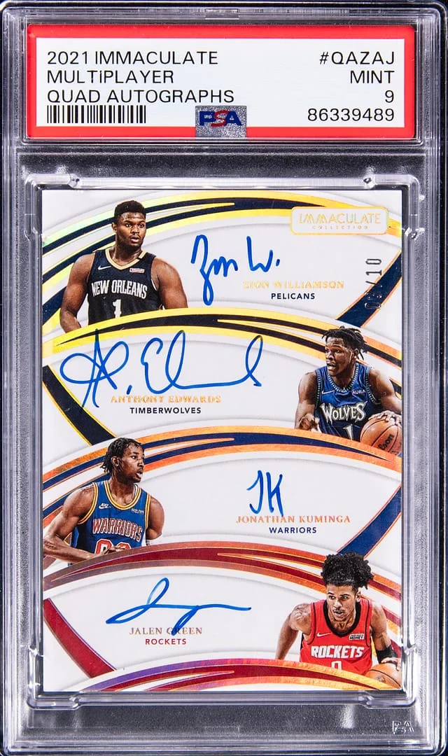 2021-22 Panini Immaculate Collection Zion Williamson/Anthony Edwards/Jonathan Kuminga/Jalen Green Multi-Signed Quad Autographs #QA-ZAJ card image