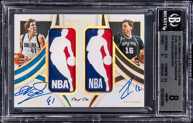 2021-22 Panini Immaculate Dirk Nowitzki/Pau Gasol Dual Logoman Autographs #DL-DPG card image