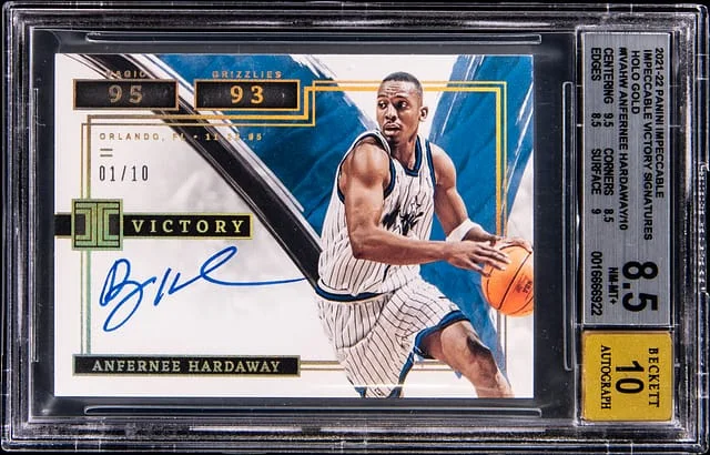 2021-22 Panini Impeccable Anfernee Hardaway Impeccable Victory Signatures Holo Gold #IV-AHW card image