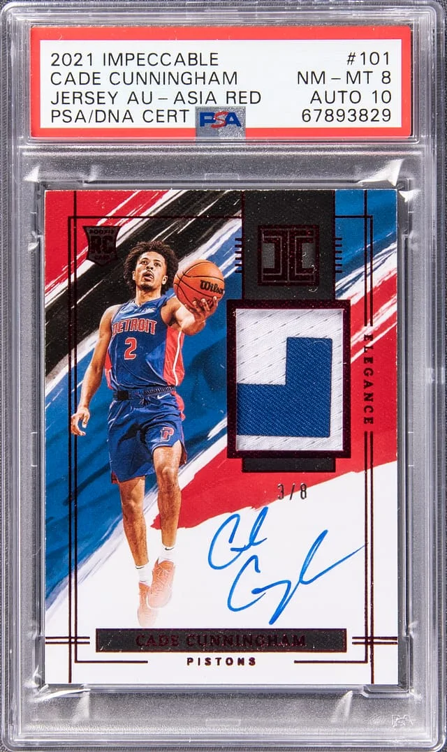 2021-22 Panini Impeccable Cade Cunningham Jersey Autographs Asia Red #101 card image