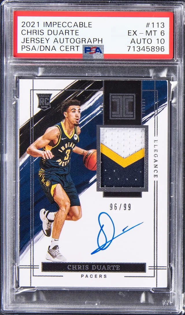 2021-22 Panini Impeccable Chris Duarte Jersey Autograph #113 card image