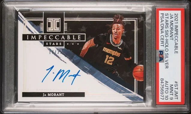 2021-22 Panini Impeccable Ja Morant Stars Signatures Holo Silver #STJMT card image