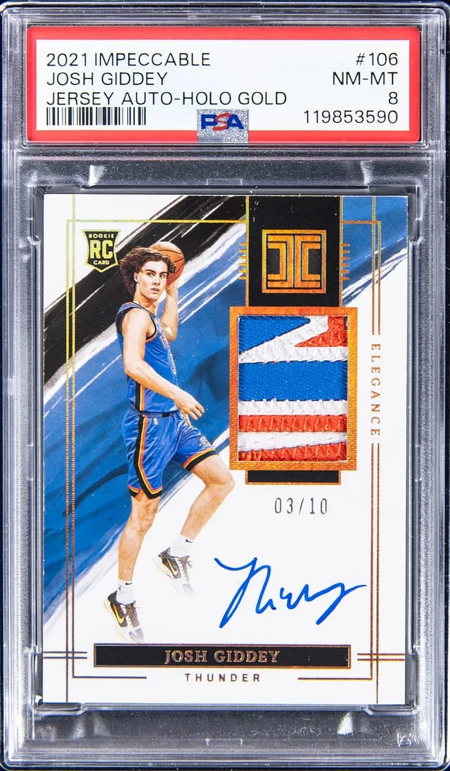 2021-22 Panini Impeccable Josh Giddey Jersey Autograph Holo Gold #106 card image