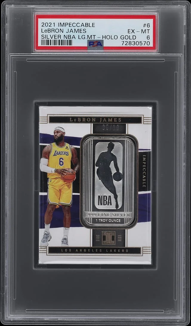 2021-22 Panini Impeccable LeBron James Silver NBA Logo Holo Gold #6 card image
