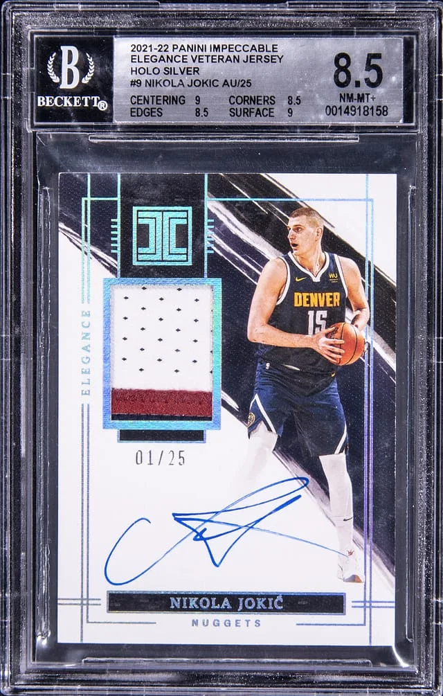 2021-22 Panini Impeccable Nikola Jokic Elegance Veteran Jersey Holo Silver #EV-NJK card image