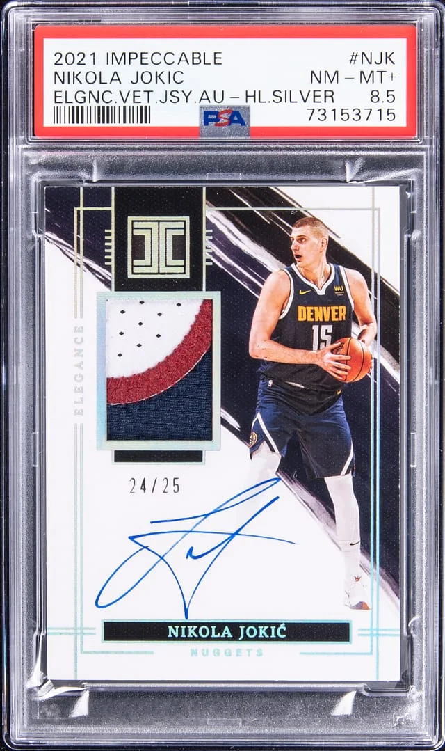 2021-22 Panini Impeccable Nikola Jokic Elegance Veteran Jersey Autograph Holo Silver #NJK card image