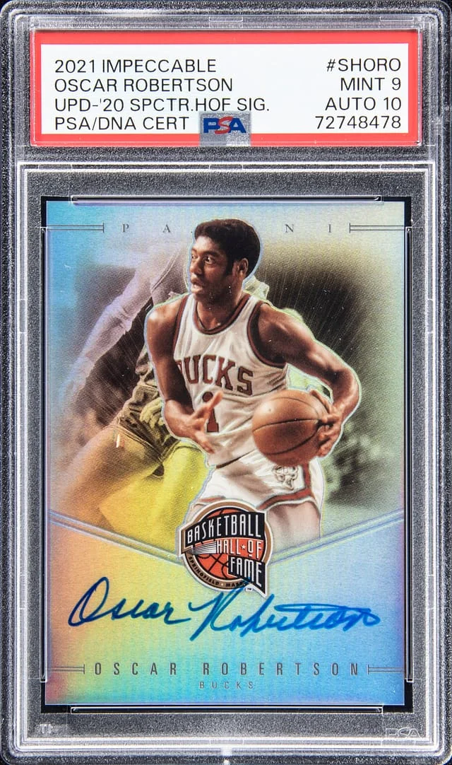 2021-22 Panini Impeccable Oscar Robertson 2020 Spectra Hall Of Fame Signatures Update #SH-ORO card image