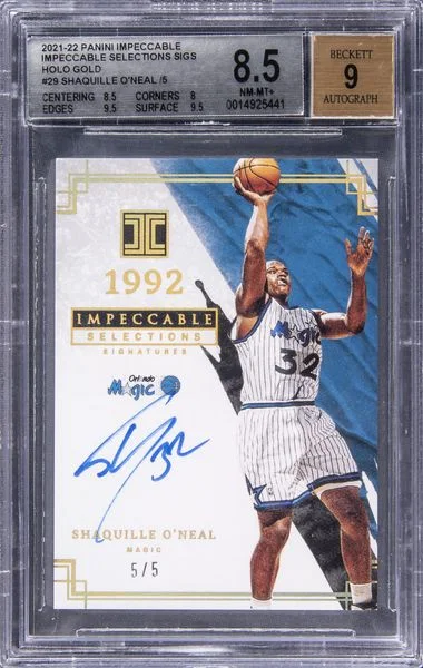 2021-22 Panini Impeccable Shaquille O'Neal Impeccable Selections Signaturess Holo Gold #29 card image