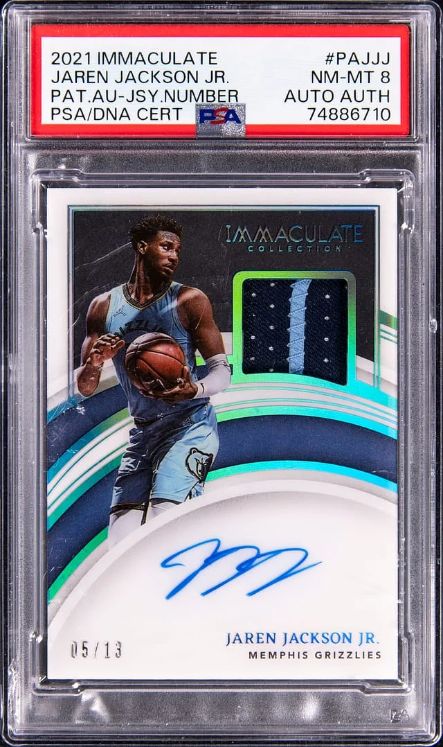 2021-22 Panini Jaren Jackson Jr. Immauclate Patch Autograph Jersey Number #PA-JJJ card image
