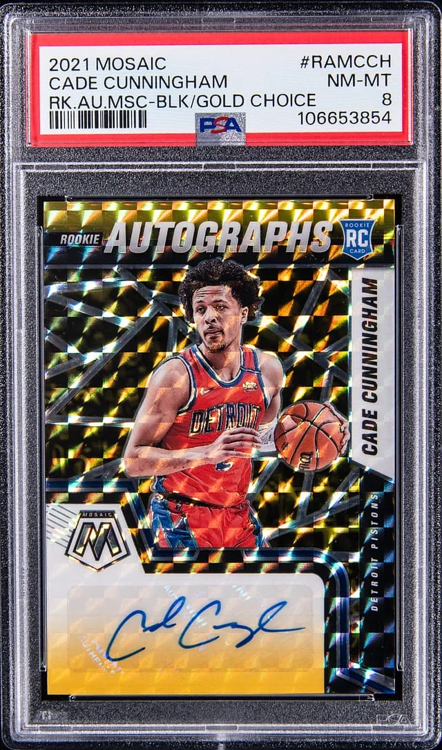 2021-22 Panini Mosaic Cade Cunningham Autograph Mosaic Black/Gold Choice #RAM-CCH card image
