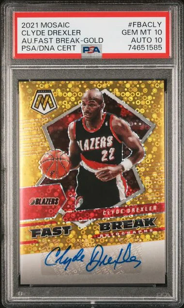 2021-22 Panini Mosaic Clyde Drexler Autographs Fast Break Gold #FBA-CLY card image