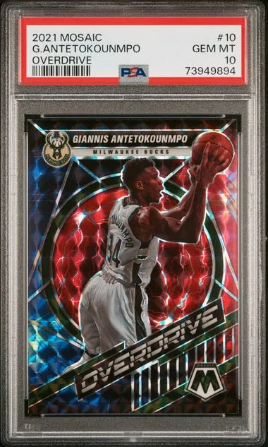 2021-22 Panini Mosaic Giannis Antetokounmpo Overdrive #10 card image