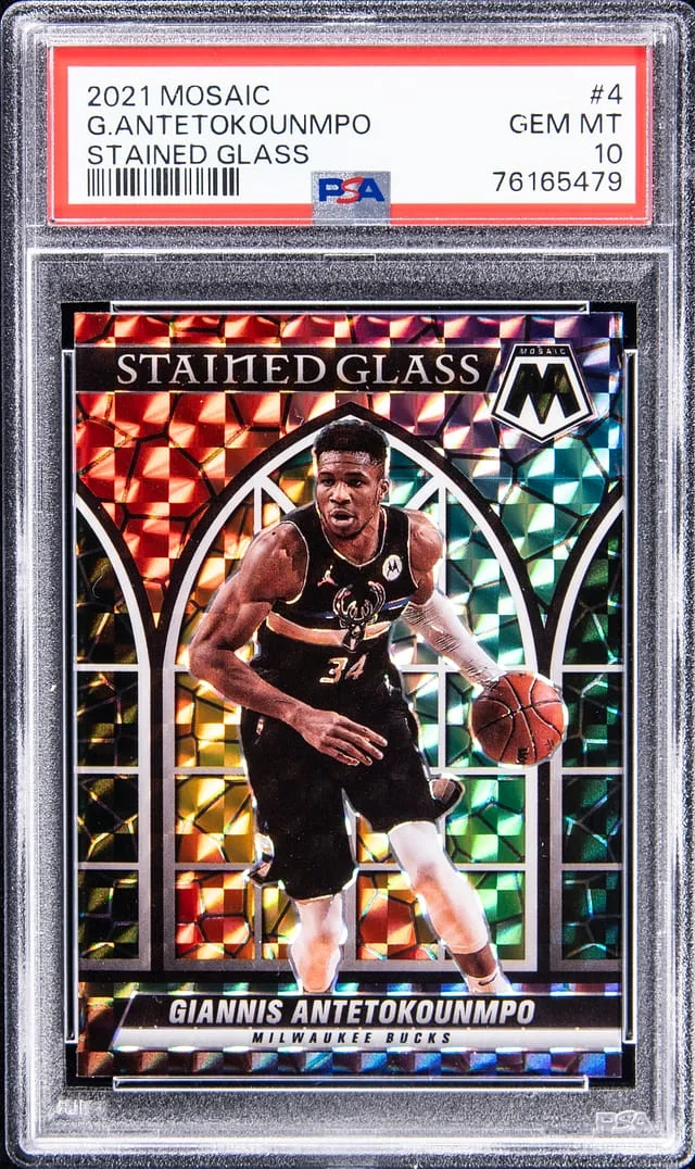 2021-22 Panini Mosaic Giannis Antetokounmpo Stained Glass #4 card image