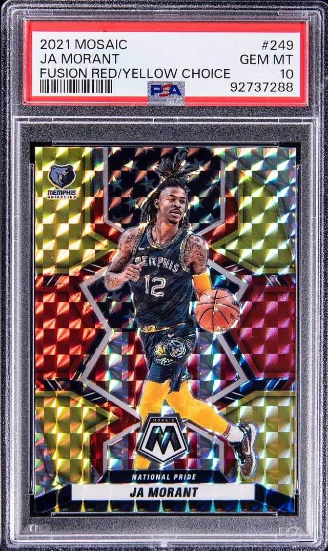 2021-22 Panini Mosaic Ja Morant Fusion Red/Yellow Choice #249 card image