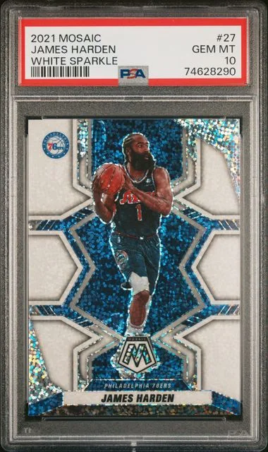 2021-22 Panini Mosaic James Harden White Sparkle #27 card image