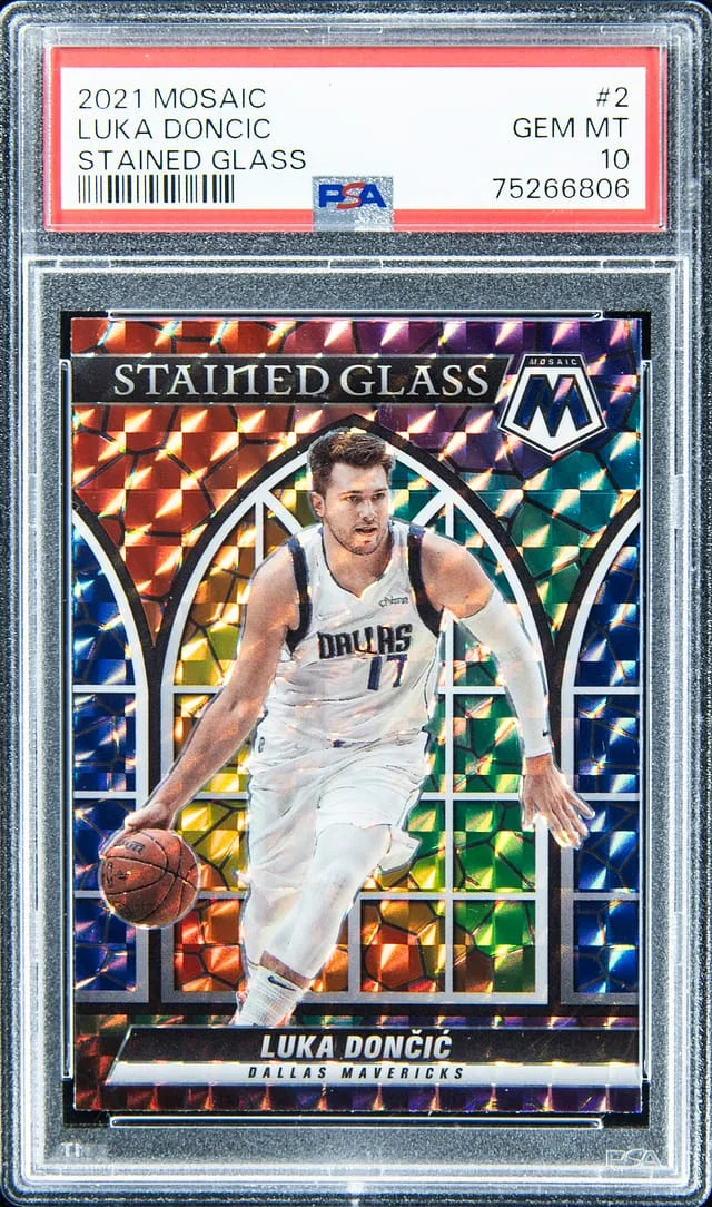 2021-22 Panini Mosaic Luka Doncic Stained Glass #2 card image