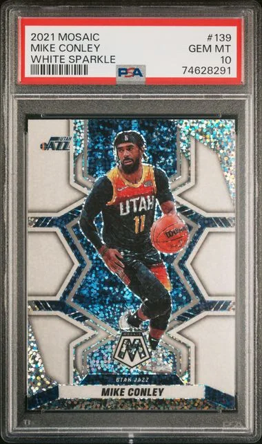 2021-22 Panini Mosaic Mike Conley White Sparkle #139 card image
