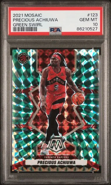 2021-22 Panini Mosaic Precious Achiuwa Green Swirl #123 card image