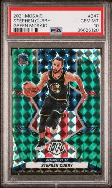 2021-22 Panini Mosaic Stephen Curry Green Mosaic #247 card image