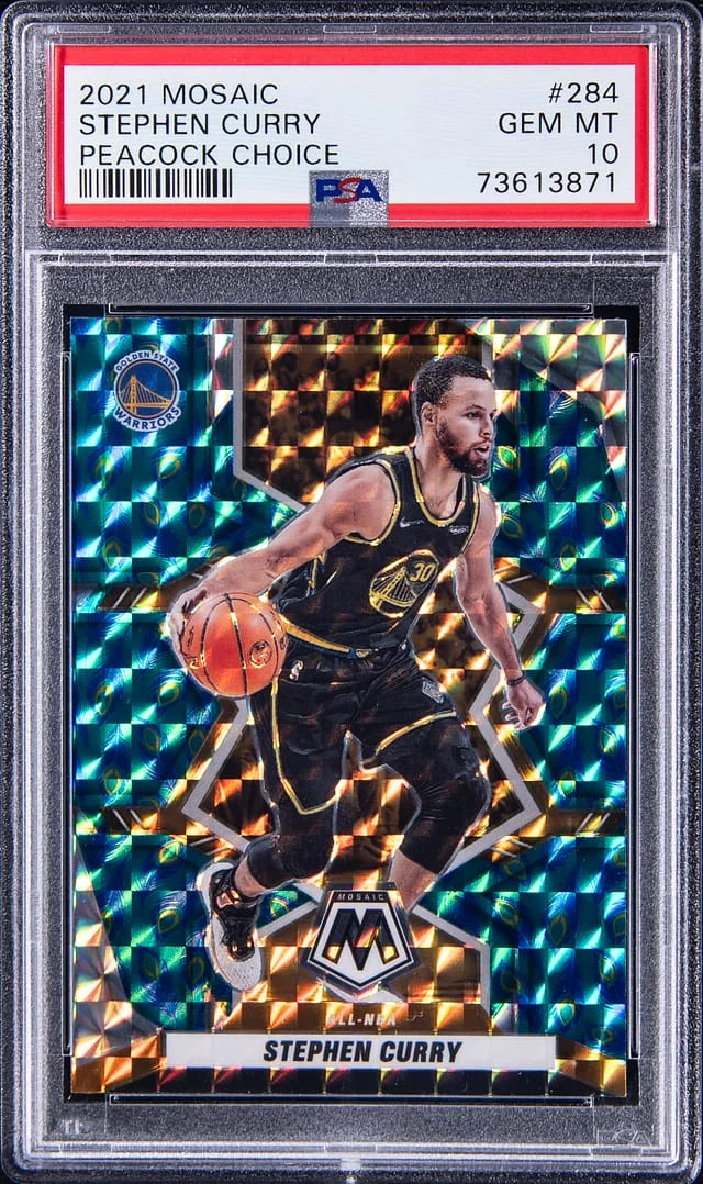 2021-22 Panini Mosaic Stephen Curry Peacock Choice #284 card image
