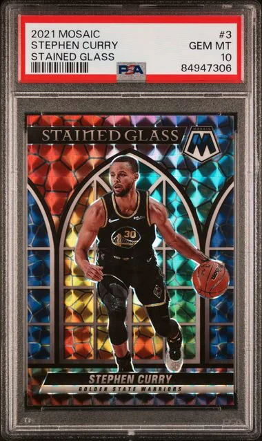 2021-22 Panini Mosaic Stephen Curry Stained Glass #3 card image