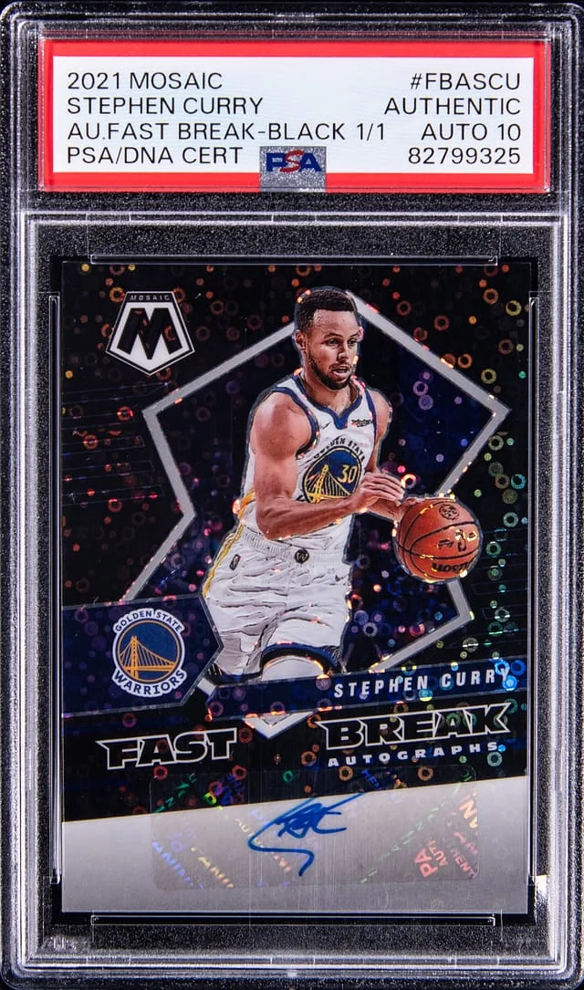 2021-22 Panini Mosaic Stephen Curry Autographs Fast Break Black Prizm #FBA-SCU card image