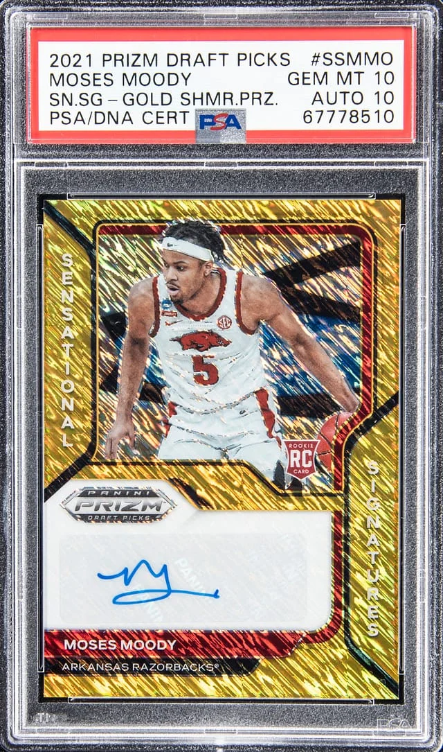 2021-22 Panini Moses Moody Draft Picks Sensational Signature Gold Shimmer Prizm #SS-MMO card image
