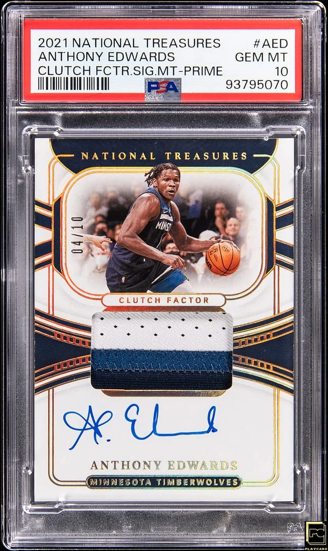 2021-22 Panini National Treasures Anthony Edwards Clutch Factor Signature Materials Prime #CF-AED card image