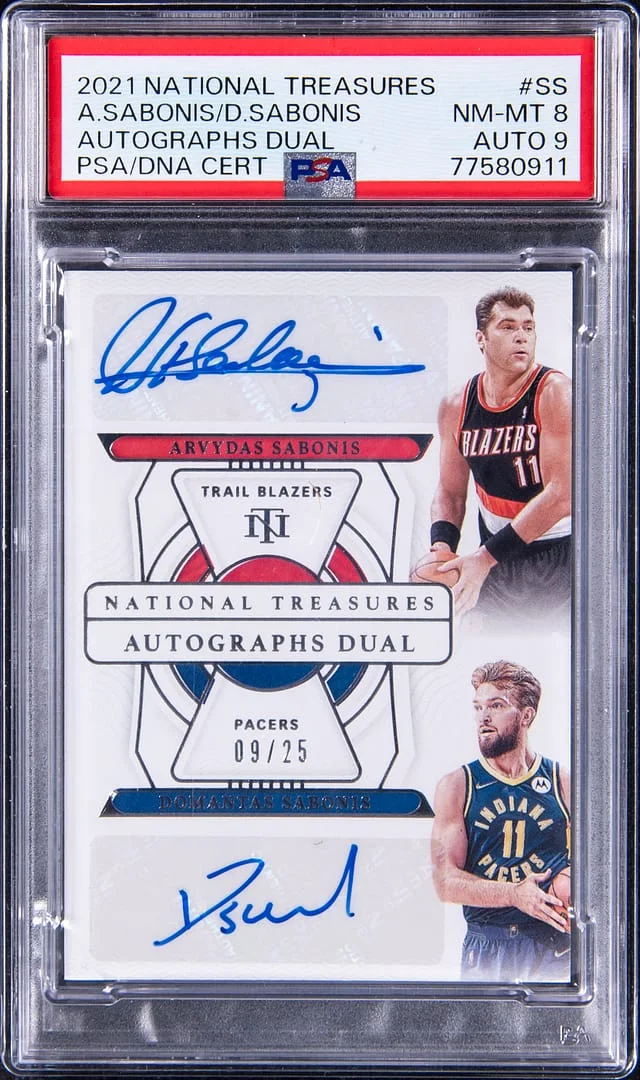 2021-22 Panini National Treasures Arvydas Sabonis/Domantas Sabonis Autographs Dual #SS card image