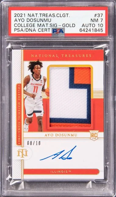 2021-22 Panini National Treasures Ayo Dosunmu Collegiate College Materials Signatures Gold #37 card image