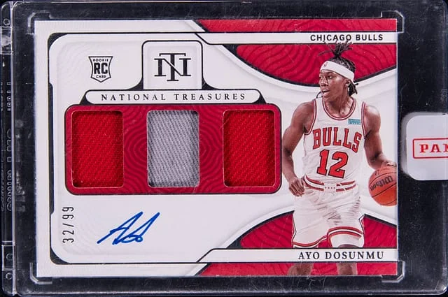 2021-22 Panini National Treasures Ayo Dosunmu Triple Material Autograph #RMT-AYO card image