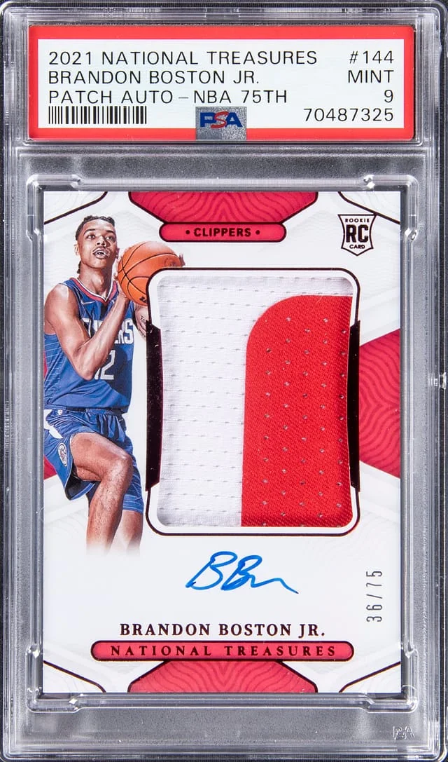 2021-22 Panini National Treasures Brandon Boston Jr Patch Autograph (RPA) NBA 75th Anniversary #144 card image
