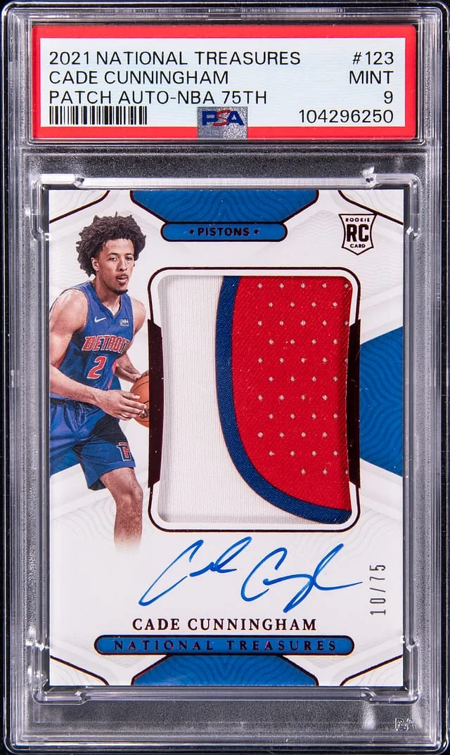 2021-22 Panini National Treasures Cade Cunningham Patch Autograph NBA 75th #123 card image