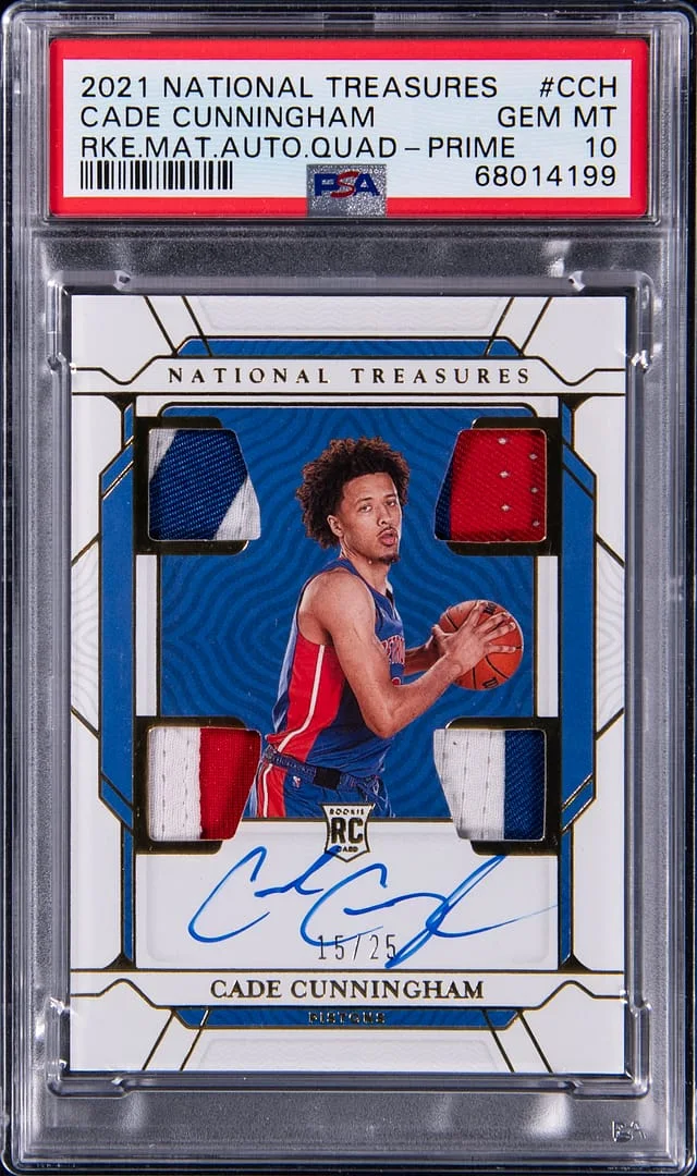2021-22 Panini National Treasures Cade Cunningham Material Autographs Quad Prime #CCH card image