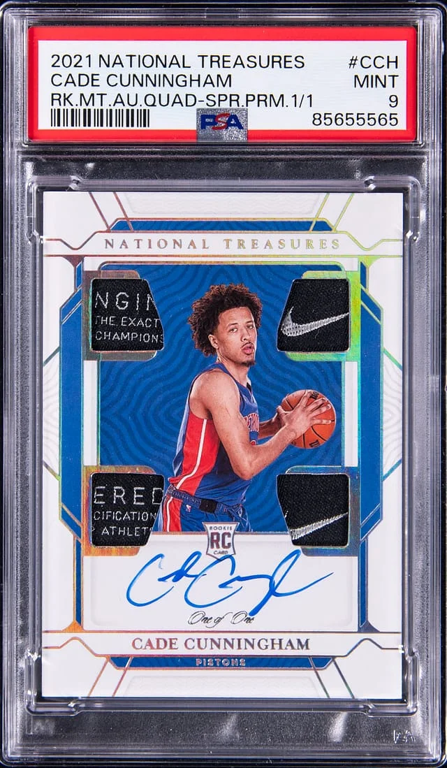 2021-22 Panini National Treasures Cade Cunningham Material Autographs Quad Super Prime #RMQ-CC card image