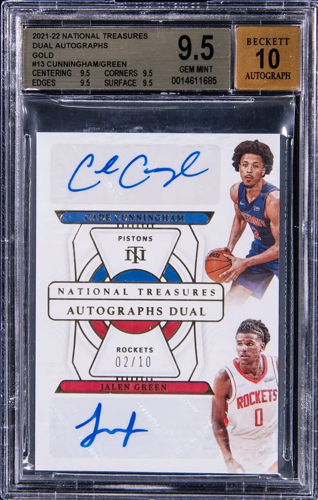 2021-22 Panini National Treasures Cade Cunningham/Jalen Dual Autographs Gold #AD-CG card image
