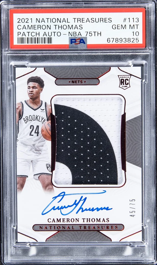 2021-22 Panini National Treasures Cameron Thomas Patch Autograph NBA 75th #113 card image