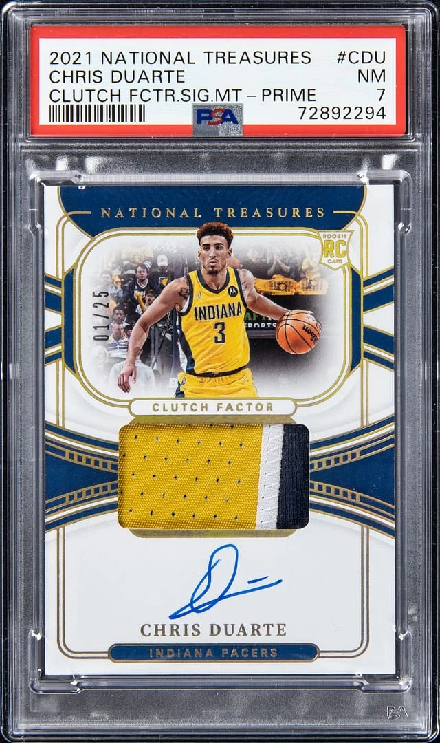2021-22 Panini National Treasures Chris Duarte Clutch Factor Signature Materials Prime #CDU card image